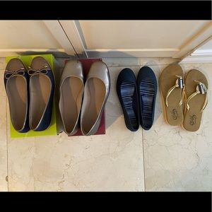 Set of 4 women’s size 10 shoes including 3 flats and 1 sandals